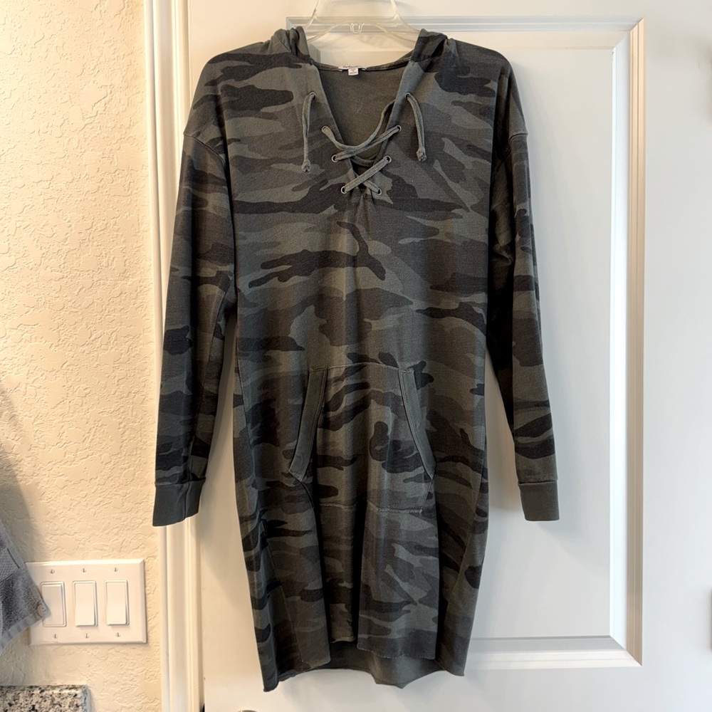 Camouflage Lace-Up Hoodie Dress